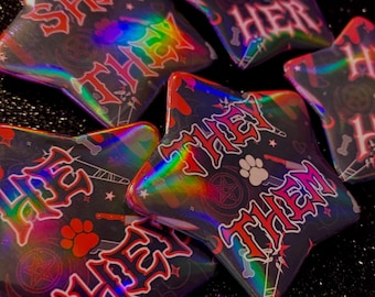 2 x 2 Goth Holographic Pronoun Button Pins