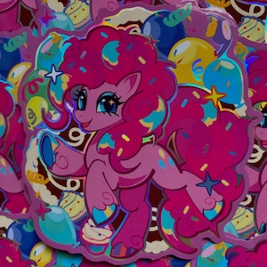 Adesivo de vinil holográfico Pinkie Pie 3,5 x 3,5
