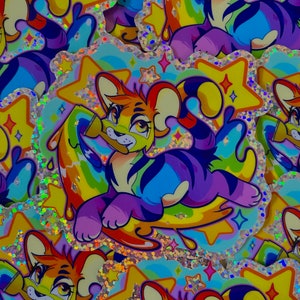 3 x 3 Virtual Pet Rainbow Kougra Glitter Vinyl Sticker