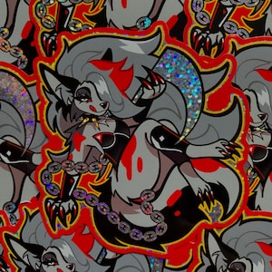 4 x 4 Holographic Glitter Hellhound Vinyl Sticker