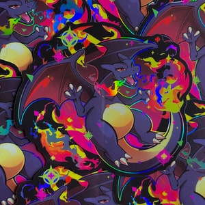3,5 x 3,5 holografische zwarte draak vinylsticker