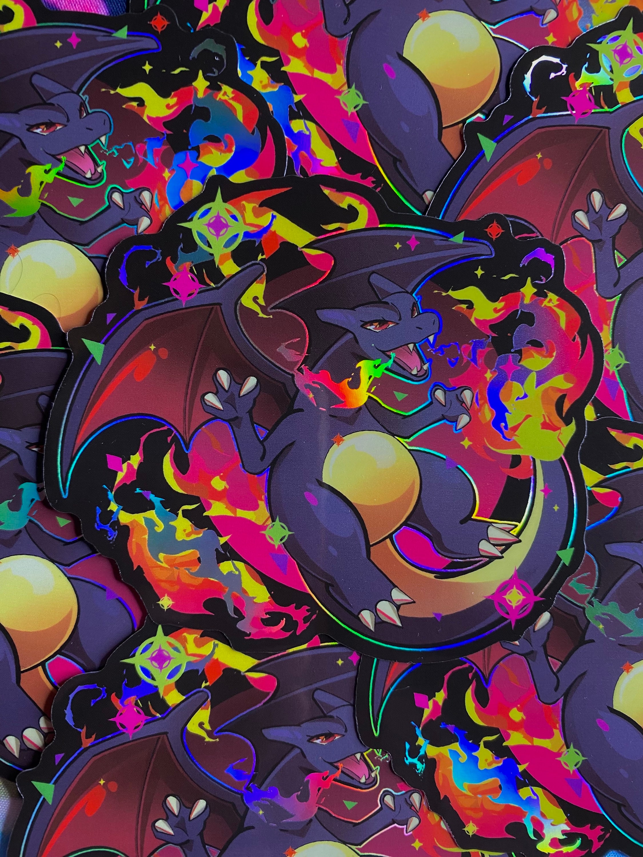 3.5 x 3.5 Holographic Black Dragon Vinyl Sticker