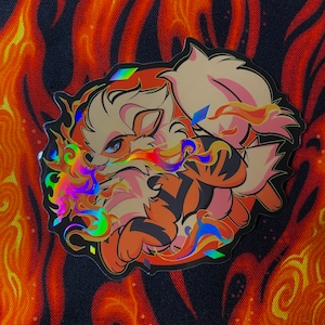 3 x 3 Holographic Fire Puppy Vinyl Sticker
