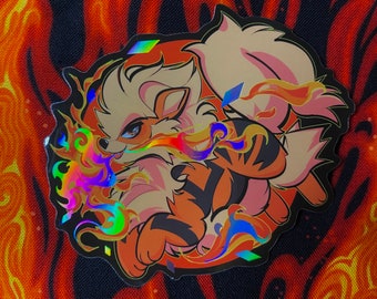 3 x 3 Holographic Fire Puppy Vinyl Sticker
