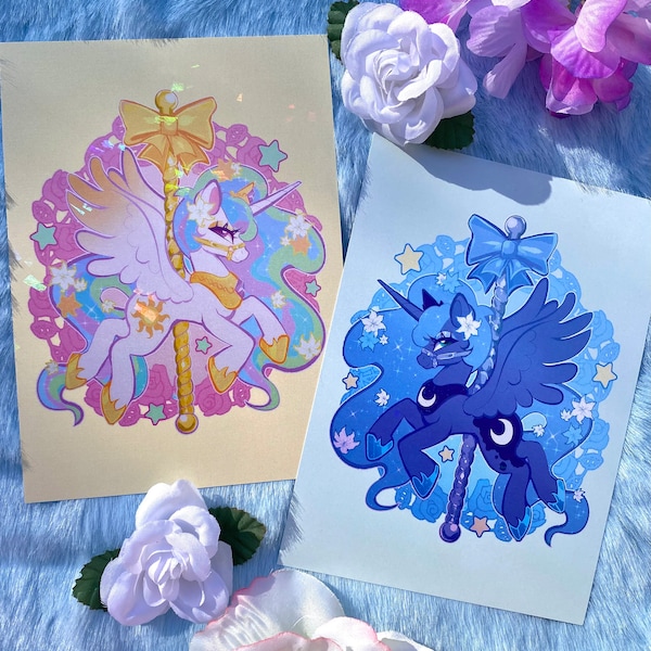 5 x 7 Carousel MLP Celestia and Luna Mini Prints