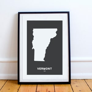 Vermont State Print Map Printed Black and White Wall Art Poster Modern Minimalist Office Decoration USA Unframed America