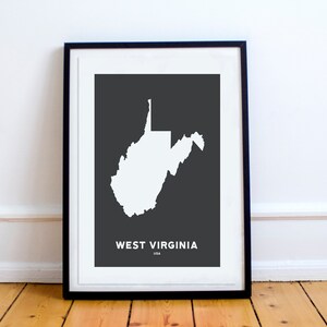 West Virginia State Print Map Printed Black and White Wall Art Poster Modern Minimalist Office Decoration USA Unframed America