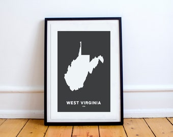 West Virginia State Print Map Printed Black and White Wall Art Poster Modern Minimalist Office Decoration USA Unframed America
