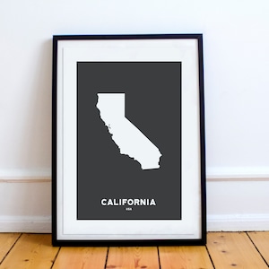California State Print Map Printed Black and White Wall Art Poster Modern Minimalist Office Decoration USA Unframed America