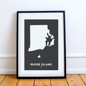 Rhode Island State Print Carte imprimée noir et blanc wall art affiche moderne minimaliste bureau décoration USA Unframed Amérique
