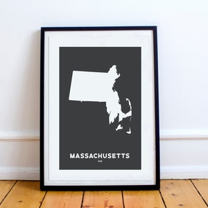 Massachusetts State Print Karte gedruckt schwarz und weiß Wand Kunst Poster moderne minimalistische Büro Dekoration USA ungerahmt Amerika