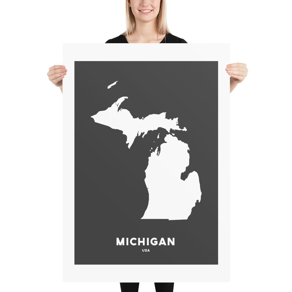 Michigan State Print Map Printed Black and White Wall Art - Etsy