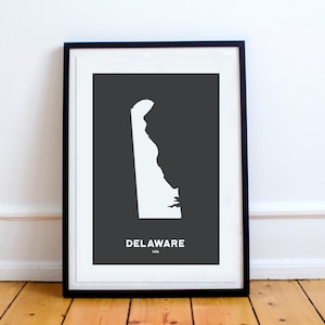 Delaware State Print Map Printed Black and White Wall Art Poster Modern Minimalist Office Decoration USA Unframed America