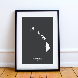 Hawaii State Print Map Printed Black and White Wall Art Poster Modern Minimalist Office Decoration USA Unframed America