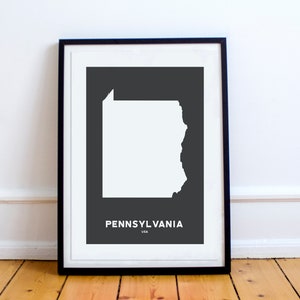 Pennsylvania State Print Karte gedruckt schwarz und weiß Wand Kunst Poster moderne minimalistische Büro Dekoration USA ungerahmt Amerika