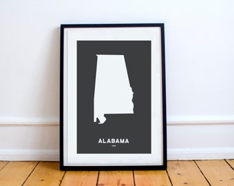 Alabama State Print Map Printed Black and White Wall Art Poster Modern Minimalist Office Decoration USA Unframed America