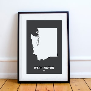 Washington State Print Map gedrukt zwart-wit wall art poster moderne minimalistische office decoratie USA Unframed Amerika