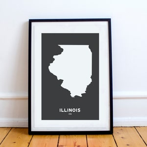 Illinois State Print Map Printed Black and White Wall Art Poster Modern Minimalist Office Decoration USA Unframed America