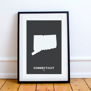 Connecticut State Print Map Printed Black and White Wall Art Poster Modern Minimalist Office Decoration USA Unframed America