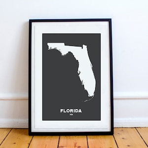 Florida State Print Map Gedrukt Zwart-Wit Wall Art Poster Moderne Minimalistische Office Decoratie USA Unframed Amerika