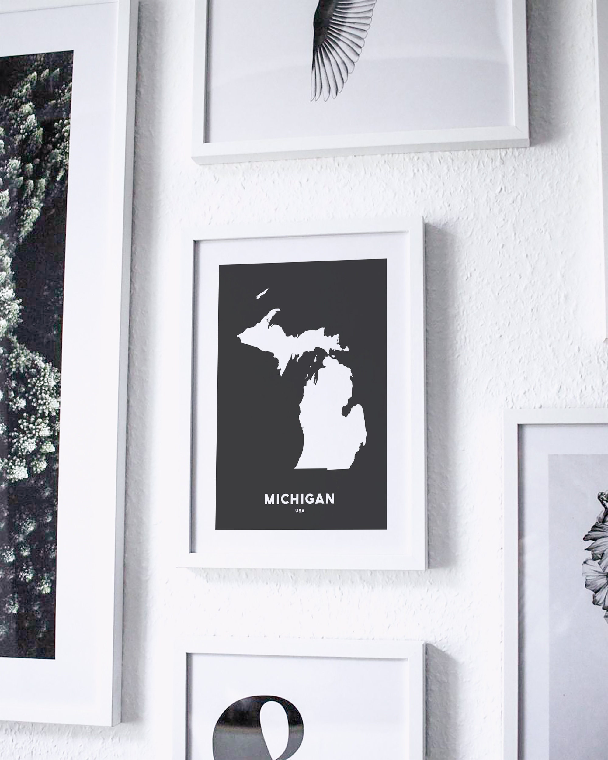 Michigan State Print Map Printed Black and White Wall Art - Etsy