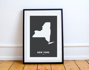 Carte d’impression d’état de New York imprimée noir et blanc d’art d’affichage moderne minimaliste de bureau de décoration usa unframed Amérique