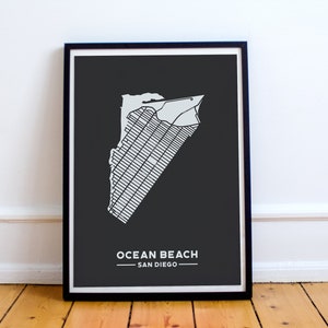 Ocean Beach Mapa Impresión // Ocean Beach Art Print // San Diego Mapa // San Diego Wall Art // San Diego Gifts