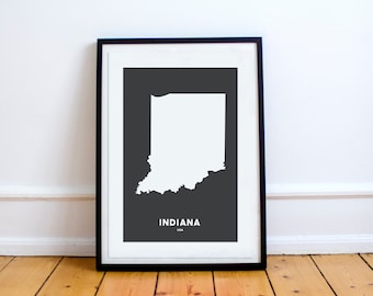 Indiana State Print Map Printed Black and White Wall Art Poster Modern Minimalist Office Decoration USA Unframed America