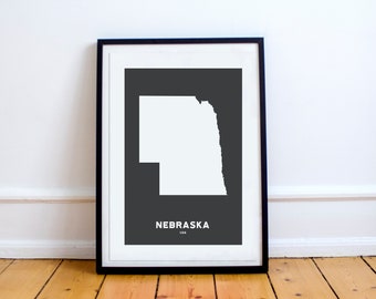 Nebraska State State Print Map Printed Black and White Wall Art Poster Modern Minimalist Office Decoration USA Unframed America