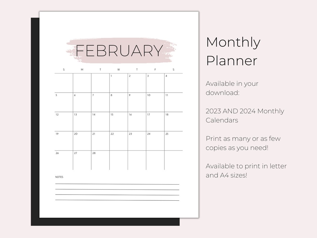 Printable 2023 2024 Portrait Monthly Calendar Planner Etsy