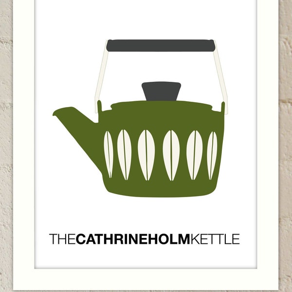 Mid-century Green Cathrineholm Kettle - Kitchen Poster - Scandinavian Mid-century Enamelware Kitchen Art, Poster, Printable PDF+JPG