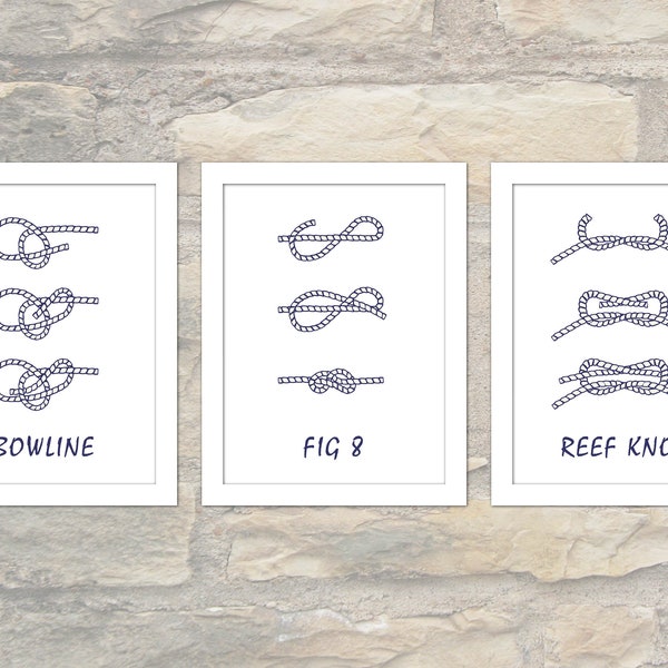 3 Knots - Nautical Gallery Wall Art Poster Print Set, Printable PDF+JPG, Instant Download