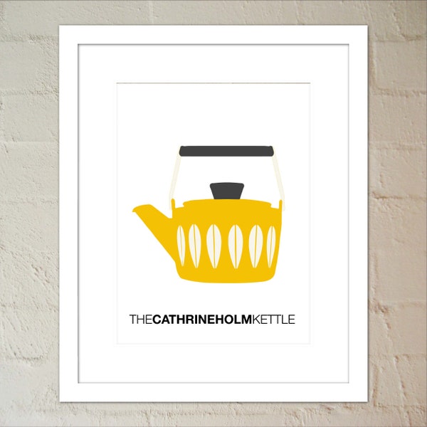 Bright Yellow Cathrineholm Kettle - Kitchen Poster - Scandinavian Mid-century Enamelware Kitchen Art, Poster, Printable PDF+JPG