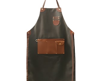 Waxed Cotton Gardeners Apron - Wax Cotton with Waxed Suede Pockets - Full Length - Made in UK