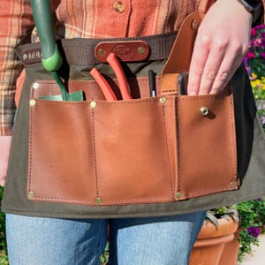 Waxed Cotton Gardeners Apron - Tool Belt - Wax Cotton with Waxed Suede Leather Pockets - Made in UK