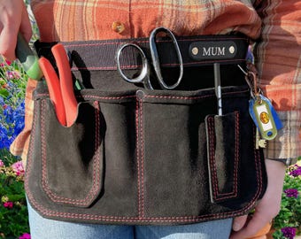 Black Suede Leather Gardening Apron / Tool Belt - FREE Personalisation - Made In UK