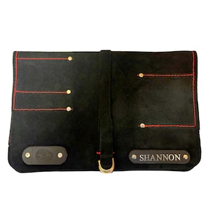 Black Suede Leather Chisel Roll - 10 pockets - Personalised - Connell of Sheffield