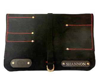 Black Suede Leather Chisel Roll - 10 pockets - Personalised - Connell of Sheffield