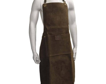 Leather Carpenters Apron - Deluxe Brown Suede - Front Pocket - 36 inch - Connell of Sheffield