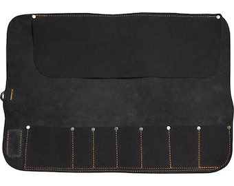 Black Suede Leather Chisel Roll - 7 Pockets - Personalised - Connell of Sheffield