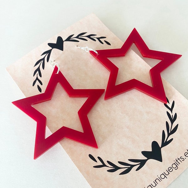 LARGE Star Dangle Earrings / Red Earrings / Hypoallergenic Earrings / Unique gift for her