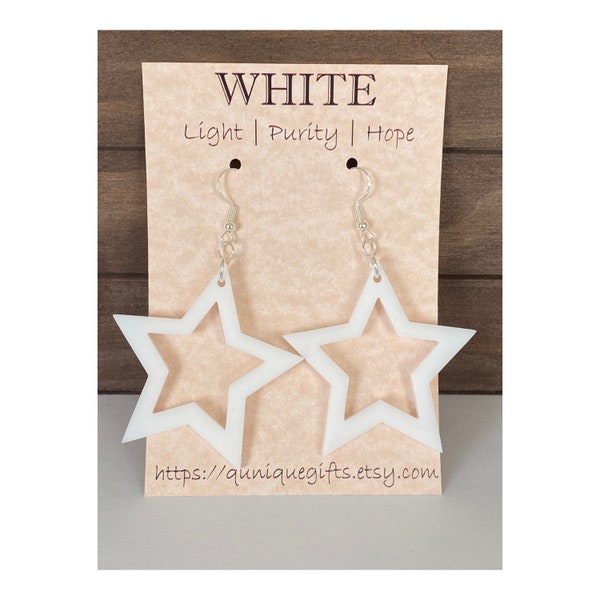 LARGE Star Dangle Earrings / White Earrings / Hypoallergenic Earrings / Unique gift for her