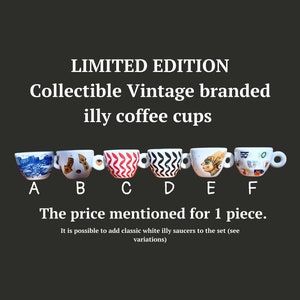 LIMITED EDITION Collectible classic &quot;Illy&quot; espresso coffee cup. Heavy white porcelain bar branded coffee mugs marked Ipa. Made in Italy