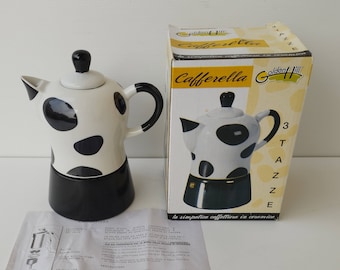 Nueva cafetera vintage geyser espresso de 3 tazas, cafetera de aluminio con tapa de porcelana en su caja original