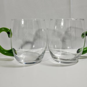 Italian Vintage clear glass tea\coffee cups with green handle. Color glass mugs set. Handled glasses set. Transparent Colorful Mug