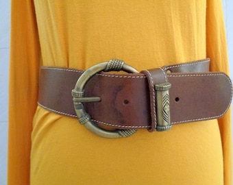 Ceinture Tressée Vintage 30 Mm - Coton Et Cuir - Ocre - Fabriquée En Italie (Neuf Avec étiquettes)