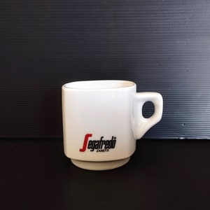 RARE Vintage collectible &quot;Segafredo&quot; classic heavy white porcelain branded coffee cups by Zanetti, Italian Cappuccino coffee mugs from 80s