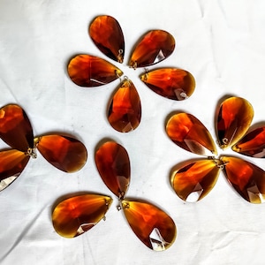 2 Vintage amber lead crystal glass drops chandelier spare parts,  teardrops replacement for chandelier lightning chateau boudoir Versailles