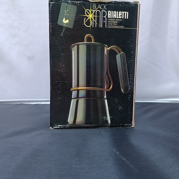 Extremely rare cup Bialetti Black Star Limited edition 1980s.Rare specimen  Espresso moka Bialetti coffee maker Black-Gold  stainless steel.