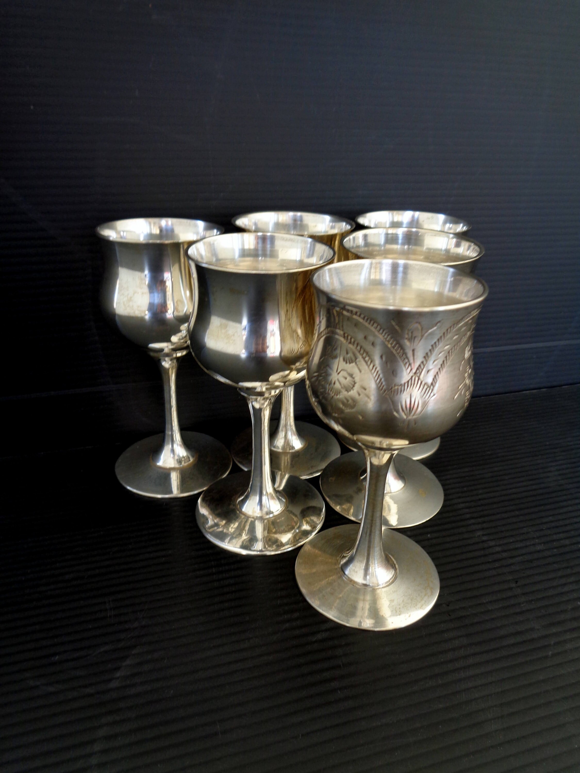 Vintage Silver Plated Etched Goblet Shot Glasses. Italian Etsy UK